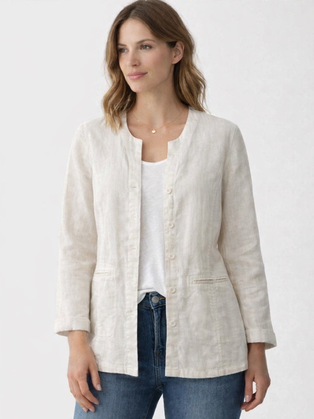 Eileen Fisher System Irish Linen Jacket Petite Large